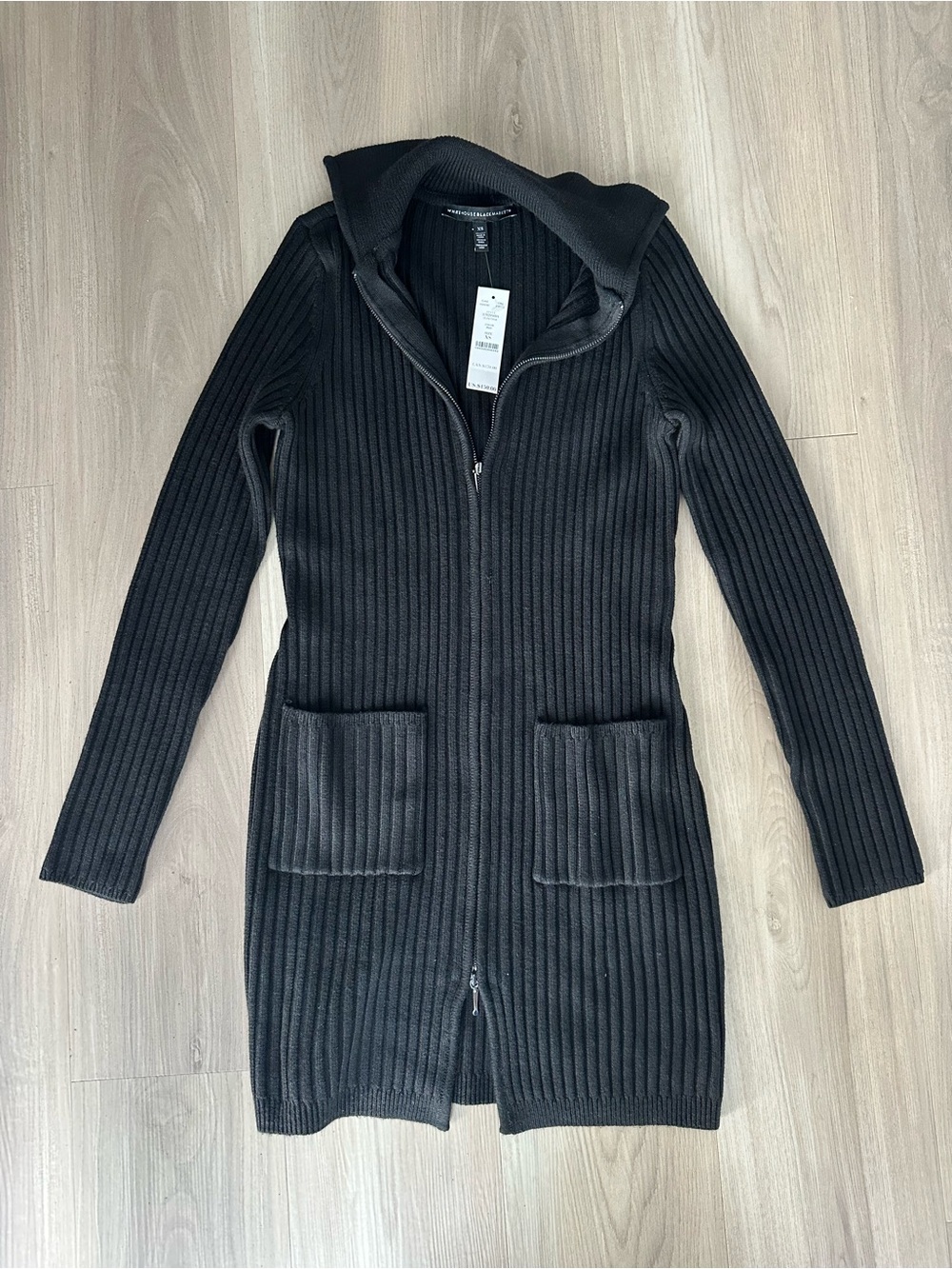 WHBM Double Zip-Up Ribbed Tunic Cardigan Sweater Jacket